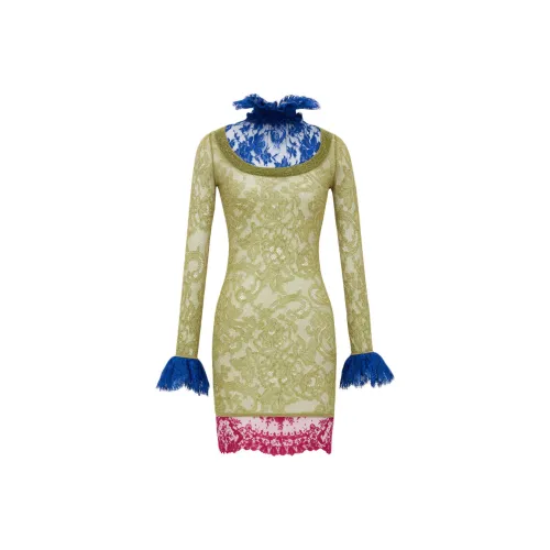 SAINT LAURENT Длинное платье с длинными рукавами женское зеленое