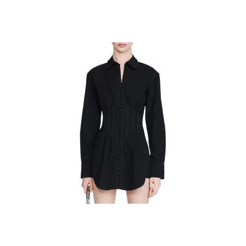 DION LEE Черное Женское Длинное Платье с Рукавами