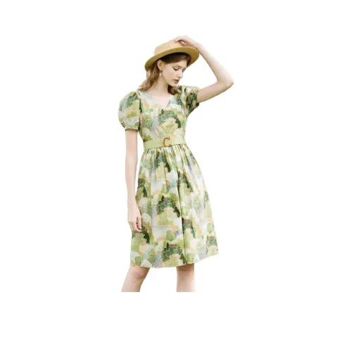 Caroline Короткий рукав Платье Женское Зеленое