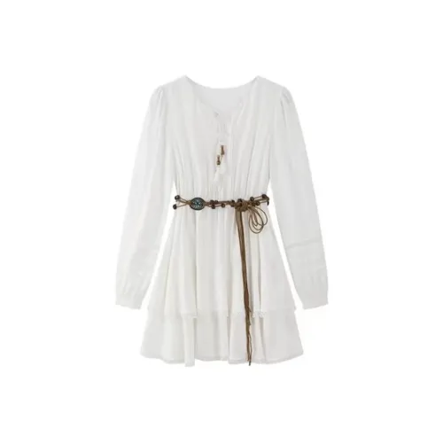 SYEEE WITH U Длинное платье с длинными рукавами женское белое платье с поясом