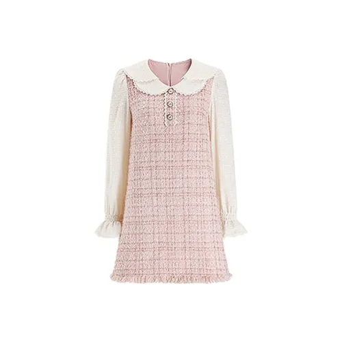 ACAINES Длинное платье с длинными рукавами женское персиково-розовое и абрикосовое