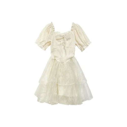 ZUKIZUKI Короткое платье с короткими рукавами женское абрикосового цвета