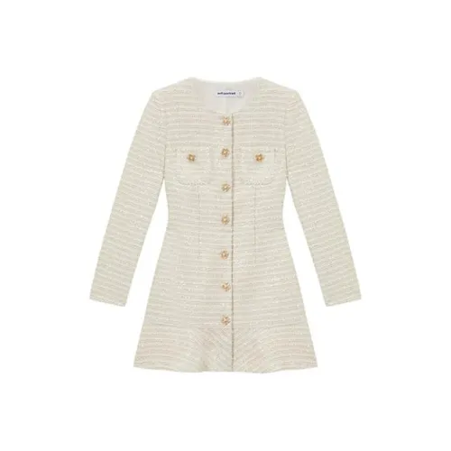 Self Портрет Длинное Платье с Длинными Рукавами Цвет Слоновая Кость Женское