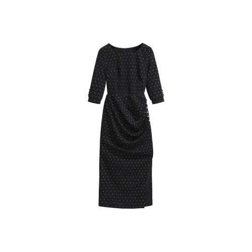 Silky Queen Длинное платье с длинными рукавами женское черное