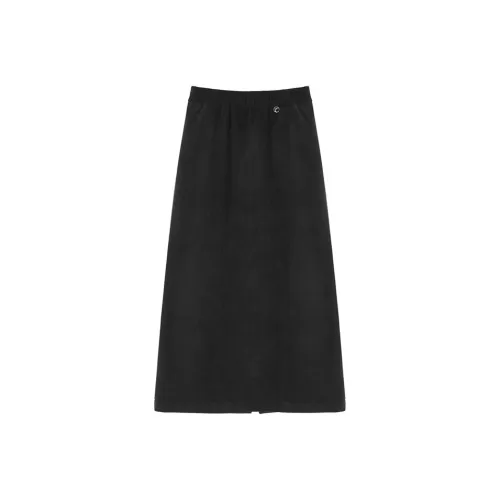 VEGA CHANG SS24 Повседневная длинная юбка женская без рисунка черного цвета