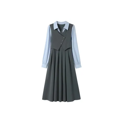 Incolore Длинное платье с длинными рукавами женское серое