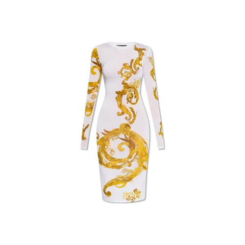 VERSACE JEANS Длинное платье с длинными рукавами женское белое
