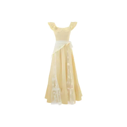 Lookinto Без рукавов Платье Женское Желтое