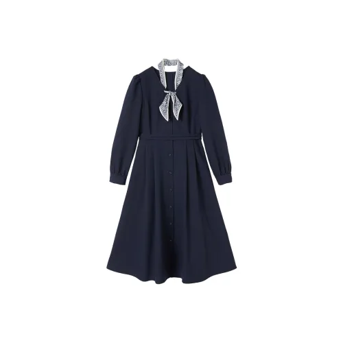 XIANGYING Длинное платье с длинными рукавами женское темно-синий