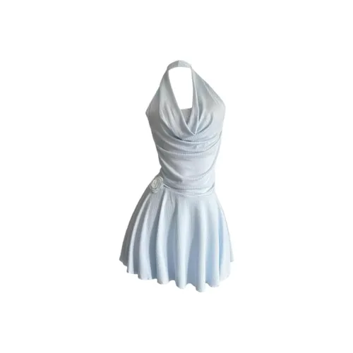 MO VOICE Без рукавов Платье Женское Синее