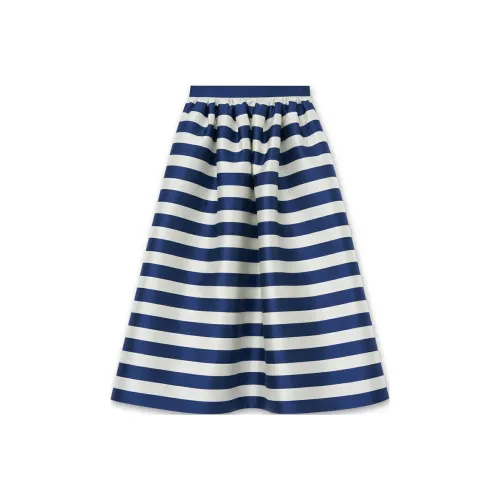 KIMHEKIM SS24 Полосатый MIKADO Шелк Midi Юбка Повседневный Длинный Юбка Женская Темно-синий Морской синий