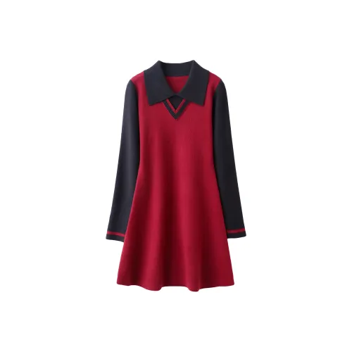 Huagaa Длинное платье с длинными рукавами женское красное