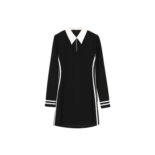 SETIROM Длинное платье с длинными рукавами женское черное и белое