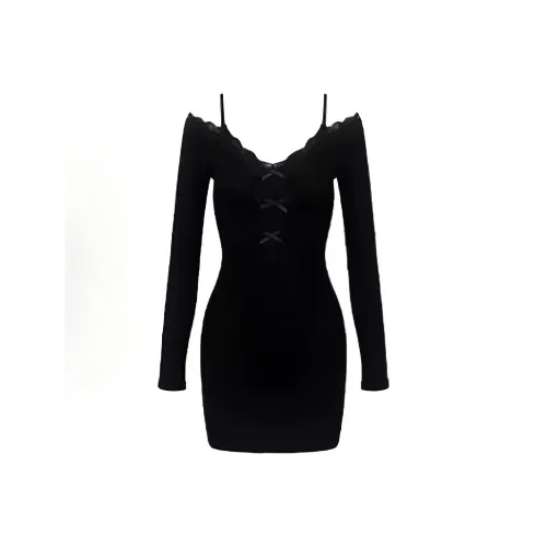 TIBINB Длинное платье с длинным рукавом женское черное