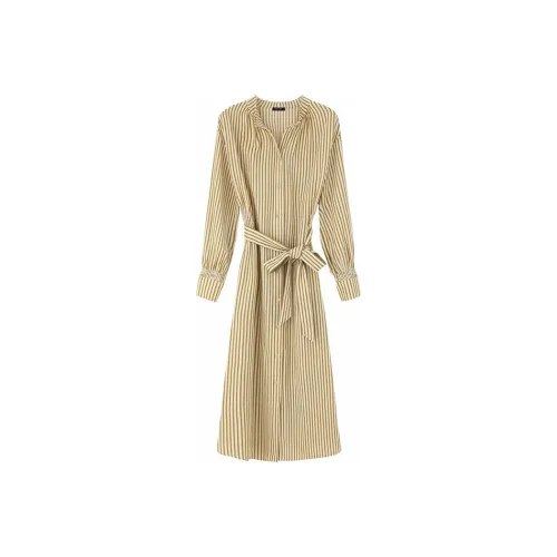 NINE WEST Длинное платье с длинными рукавами женское кофейного цвета