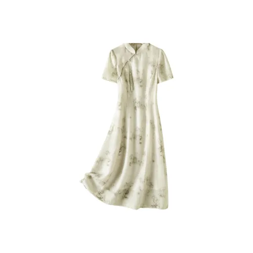 IHIMI Короткий рукав Платье Женское Бамбуковый зеленый