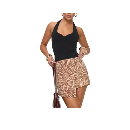 PRINCESS POLLY GOSSAMER Мини WRAP Юбка Повседневная Короткая Юбка Женская Коричневая Зебра С принтом