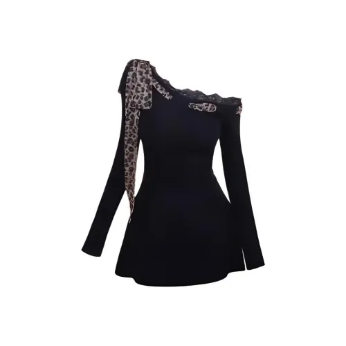 XIAOJUCHUANLI Black Женские Длинные Рукава Платья