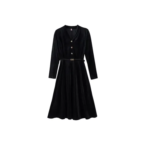 LSVE Длинное платье с длинными рукавами, женское, черное