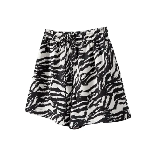 TOUCH Повседневные шорты Женские Черный Rice Зебра с принтом