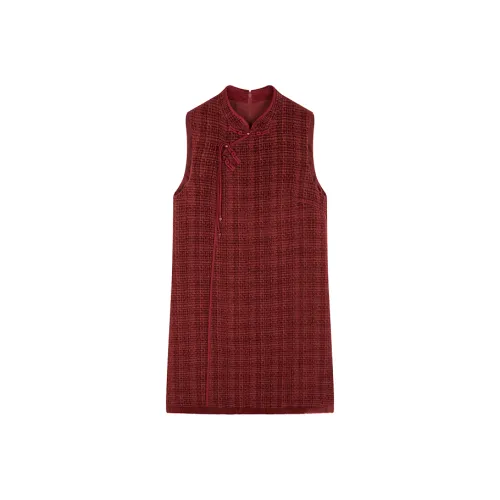 Mo Han Yi Mei Без рукавов Платье Женское Бордовый