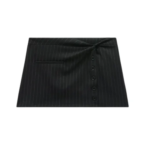 COURREGES SS24 TWIST SNAPS PINSTRIPES Мини Юбка Повседневная Короткая Юбка Женская Черная