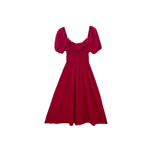 Icicofficial Короткий рукав Платье Женское Винтажный красный