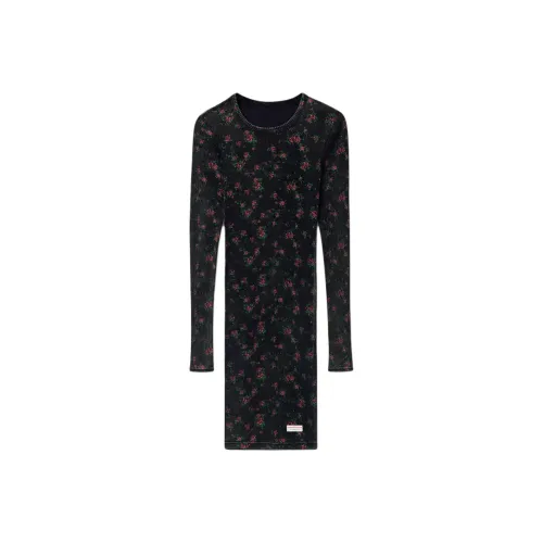 Alexander Wang SS25 Длинное платье с длинными рукавами женское вымытый черный