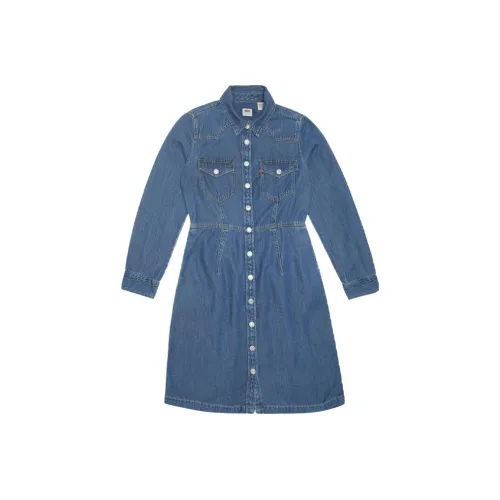 Levi's Длинное платье с длинными рукавами женское темно-синий