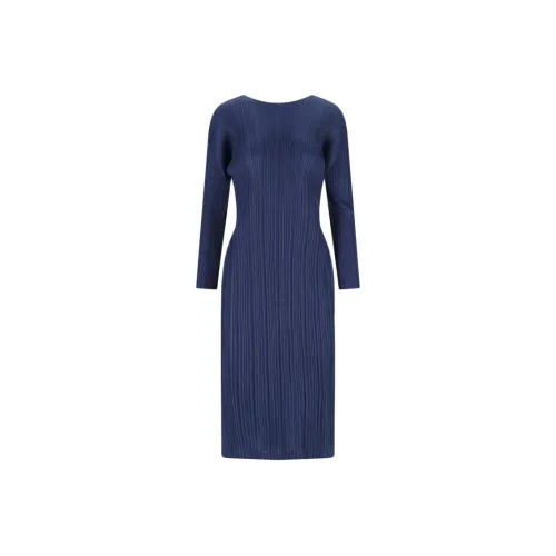 PLEATS PLEASE ISSEY MIYAKE Длинное платье с длинными рукавами женское синее