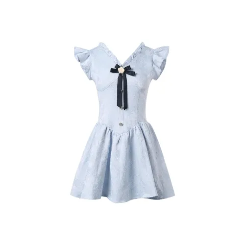 OSQ Без рукавов Платье Женское Синее