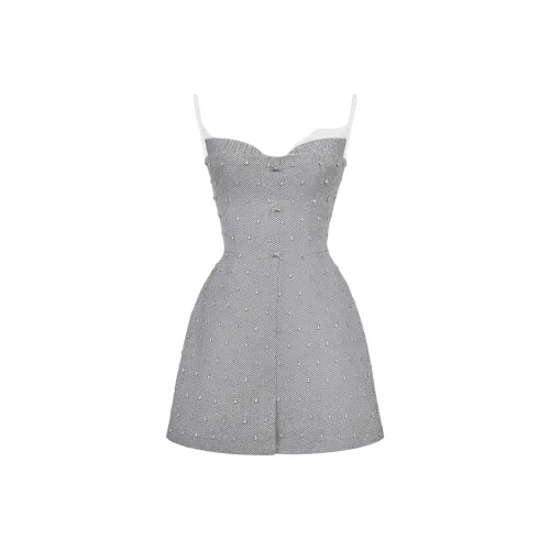 MONTSAND SS25 GREY Харинбон Кристальный Бисерное Платье Платье-комбинация Женское Серое