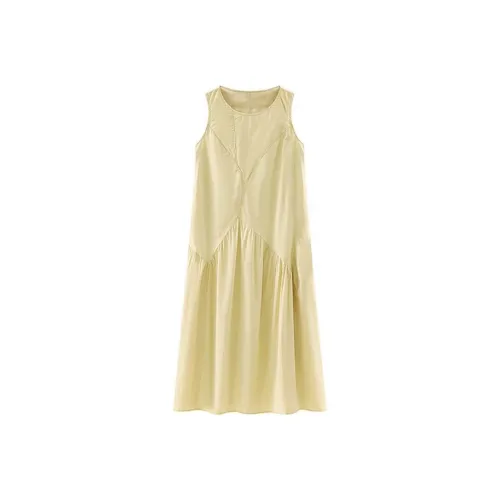 PZGE Без рукавов Платье Женское Миндально-желтое