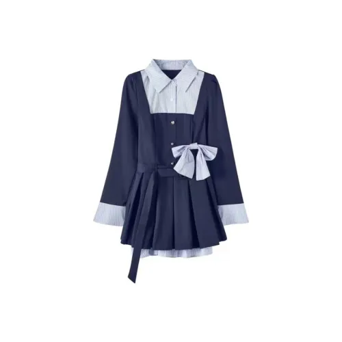 Lookinto Длинное платье с длинными рукавами женское темно-синий