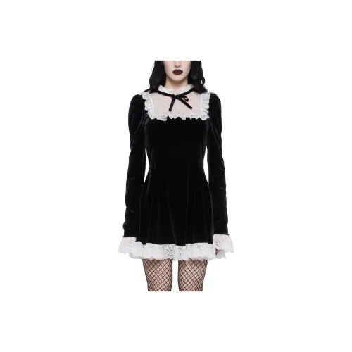 Dolls Kill Widow Нет Урок Изучен Мини Платье Длинное Платье с Длинными Рукавами Женское Черное Черное