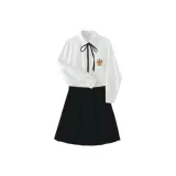 Белый Saint Рыцарь с длинным рукавом + черная восьмикоробочная юбка