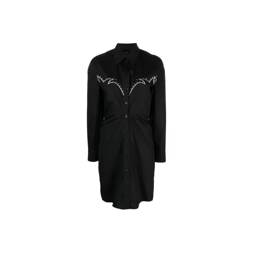 PINKO SS24 Длинное платье с длинным рукавом женское черное