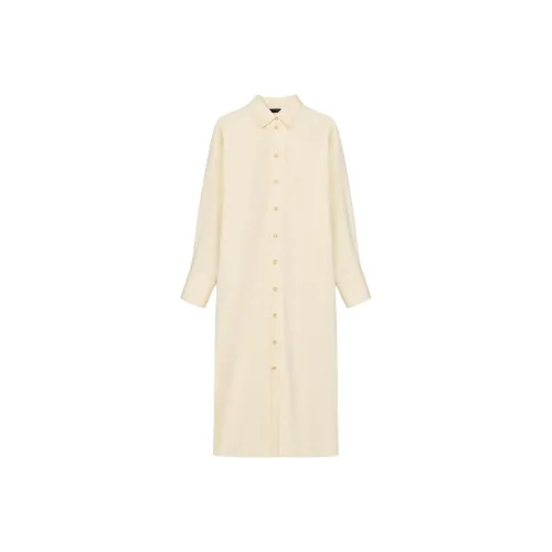 ZARA ZW Series Длинное Платье с Длинными Рукавами Женское Светло-Желтое