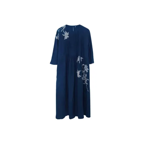 JIXIANGYUER Длинное платье с длинными рукавами женское индиго