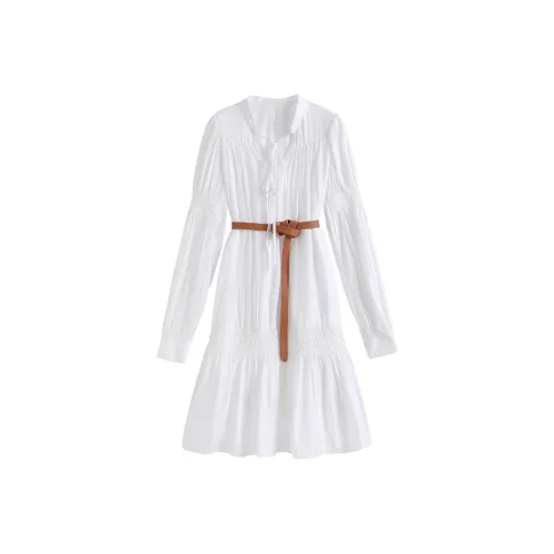 Shuhao Bai Длинное платье с длинными рукавами женское белое