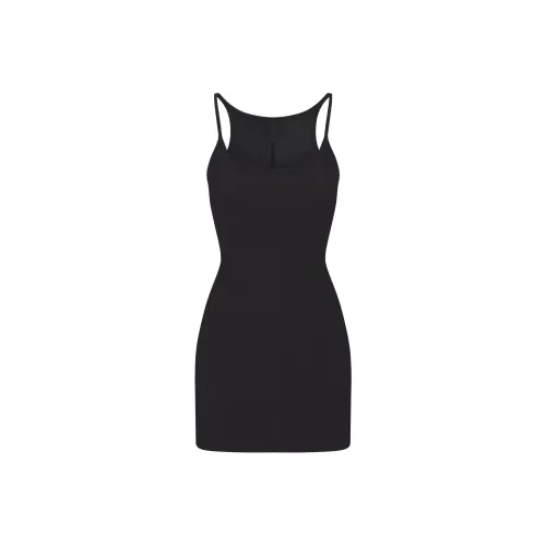 SKIMS Хлопок Ribbed Mini CAMI Платье Slip Платье Женское SOOT Дымчатый Серый