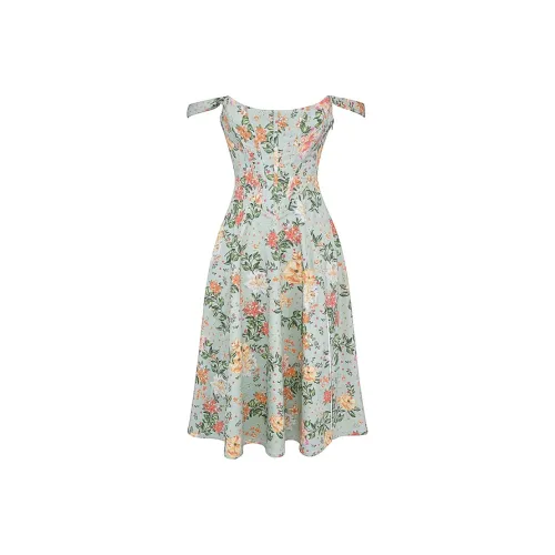 HOUSE OF CB Saira Светлый нефритовый с принтом Midi Sundress Slip Платье Женское Светло-изумрудный зеленый