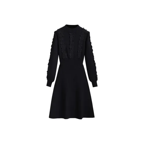 Silky Queen Длинное платье с длинными рукавами женское черное