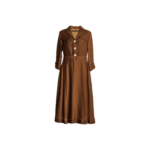 ROEYSHOUSE Длинное платье с длинными рукавами женское кофейного цвета