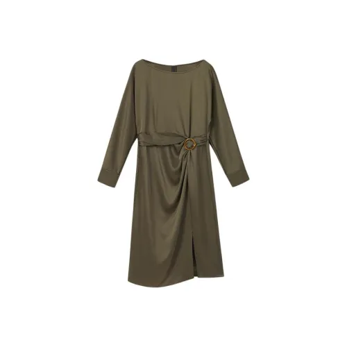 Yiner Длинное платье с длинными рукавами женское оливково-зеленый