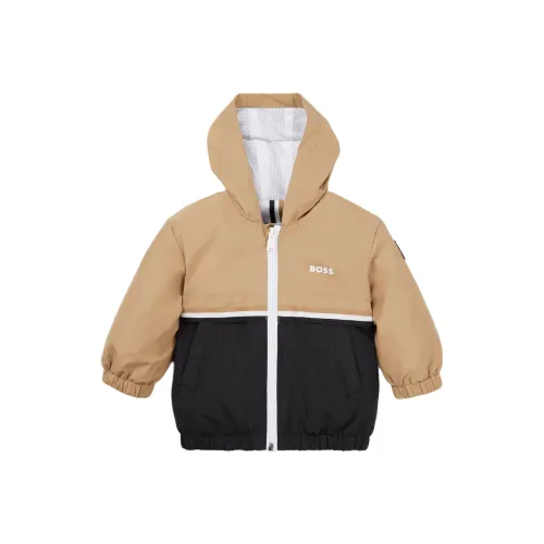 Hugo Boss Куртки и пальто для детей Водонепроницаемый с капюшоном Ветровка с полосами Коричневый для малышей