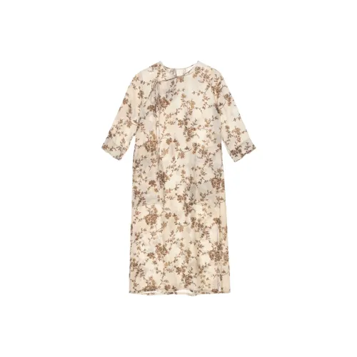 UMA WANG Длинное платье с длинными рукавами женское бежевый