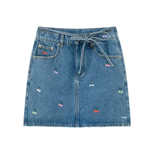 CHUU Джинсовый синий Женские Джинсовые Короткие Юбки