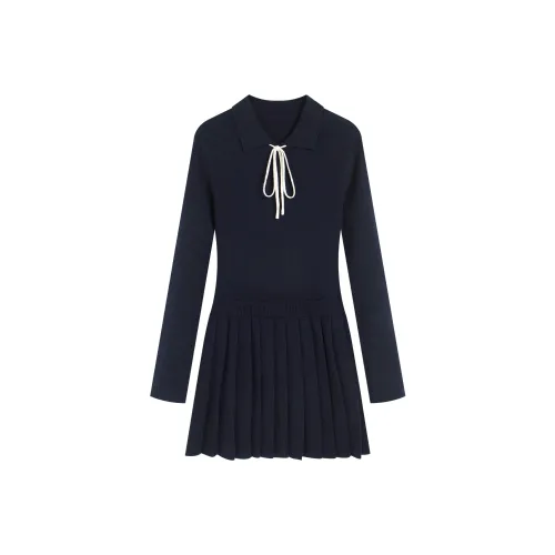 REDOLENCE Длинное платье с длинными рукавами женское темно-синий