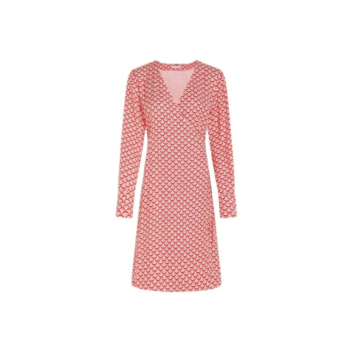 Tommy Hilfiger Форма Wa FLARE Облегающее Платье Длинный Рукав Платье Женское Красное